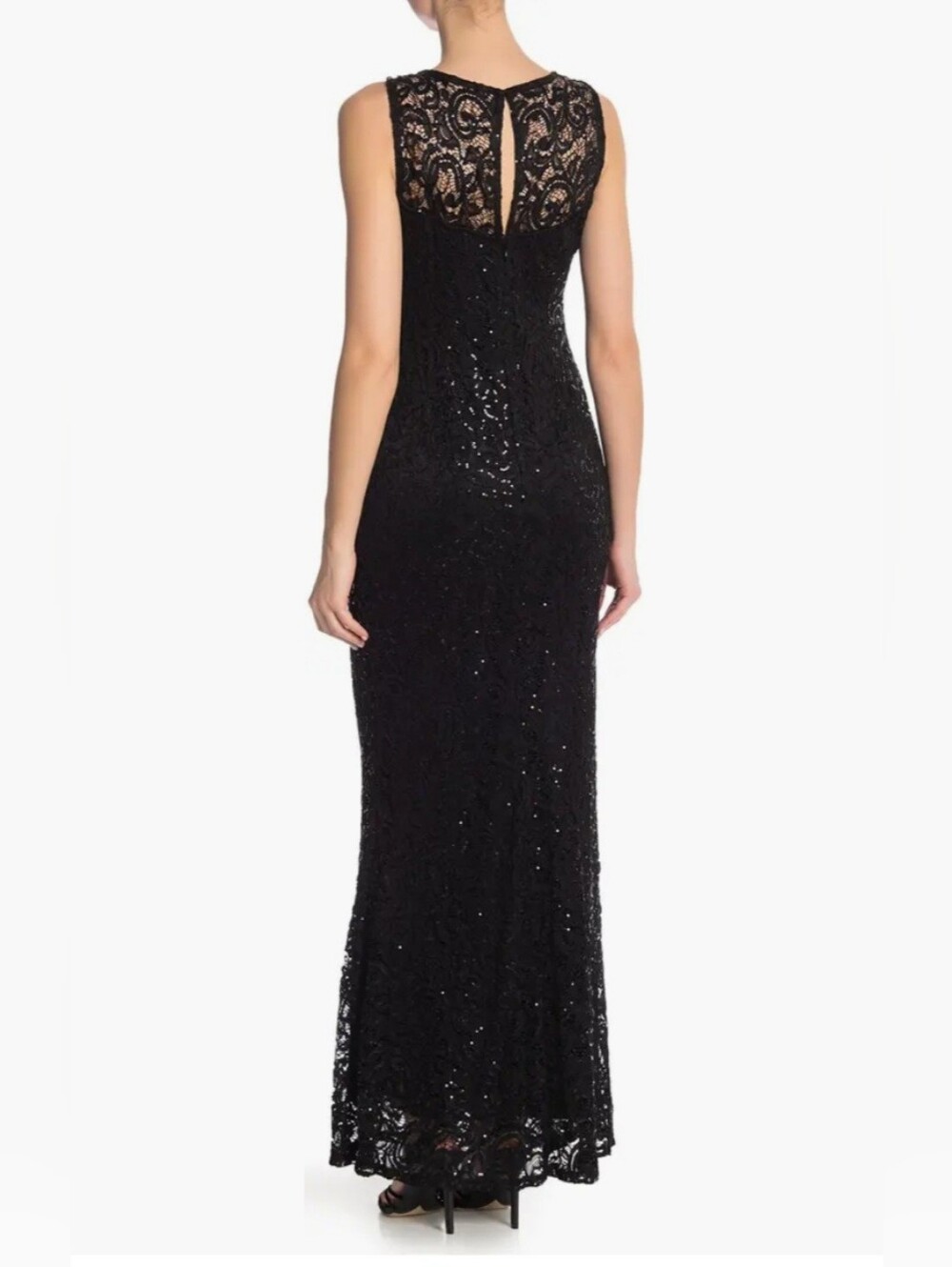 MARINA Black Lace Sequin Maxi Gown - Picture 2 of 9